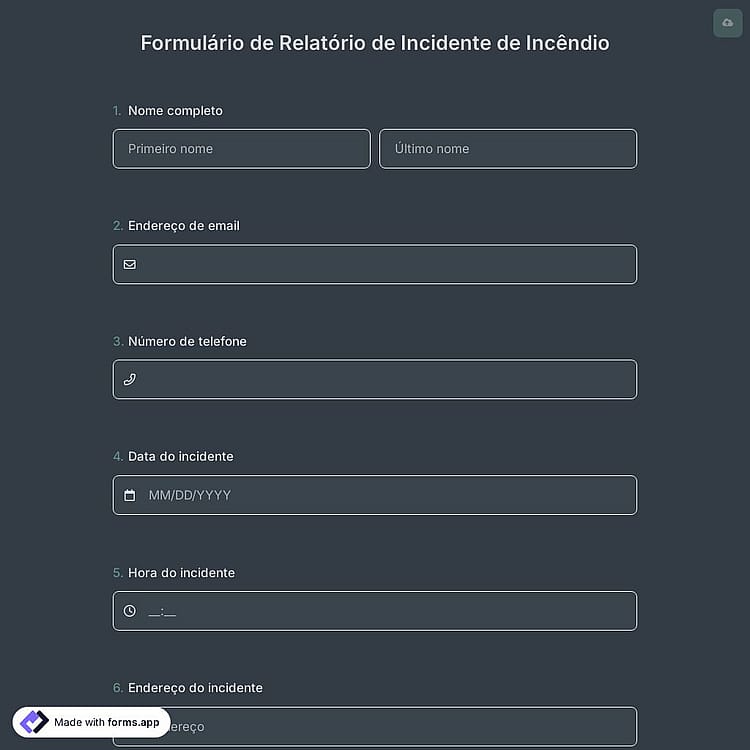 Formulário de Relatório de Incidente de Incêndio
