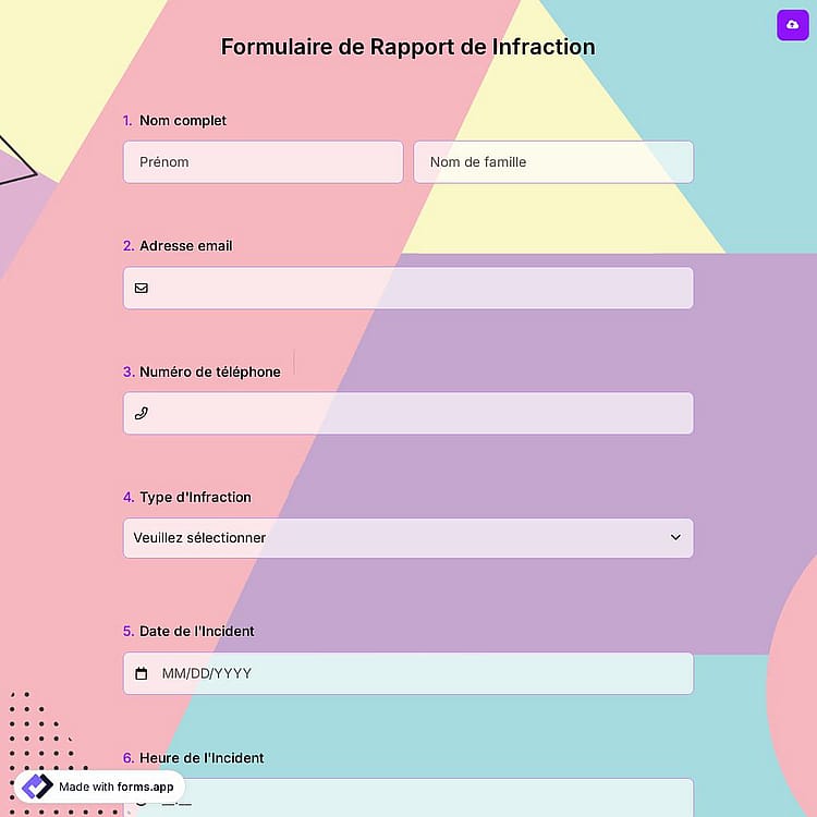 Formulaire de Rapport de Infraction