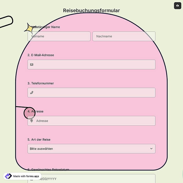 Reisebuchungsformular