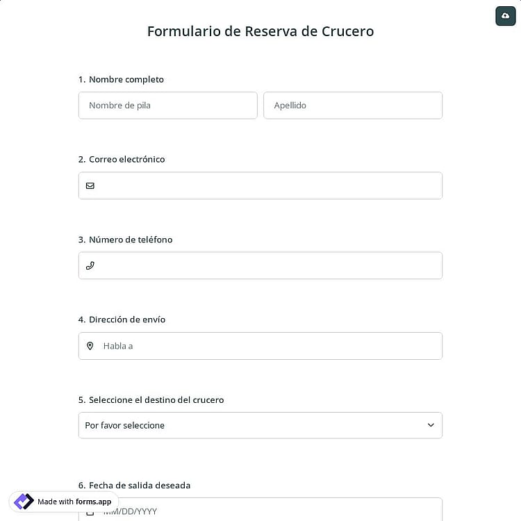 Formulario de Reserva de Crucero