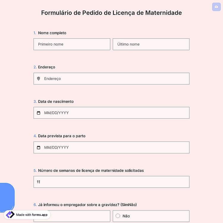 Formulário de Pedido de Licença de Maternidade