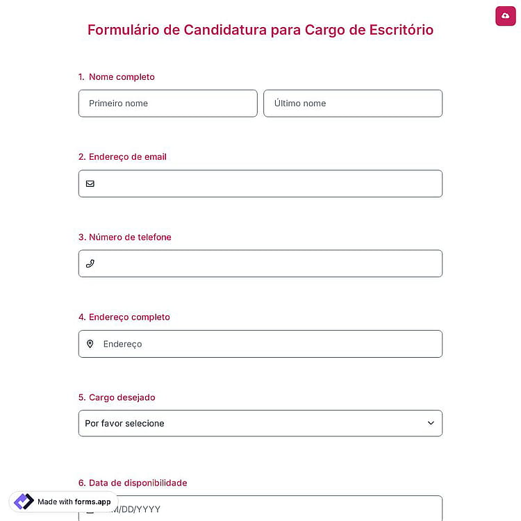 Formulário de Candidatura para Cargo de Escritório