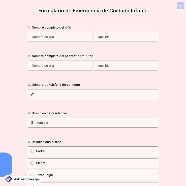 Formulario de Emergencia de Cuidado Infantil