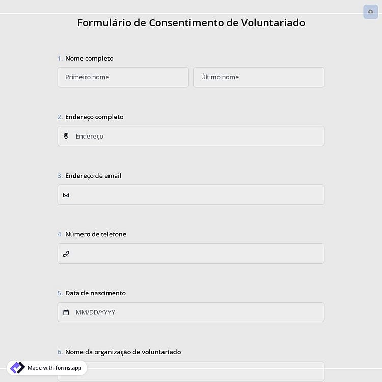 Formulário de Consentimento de Voluntariado