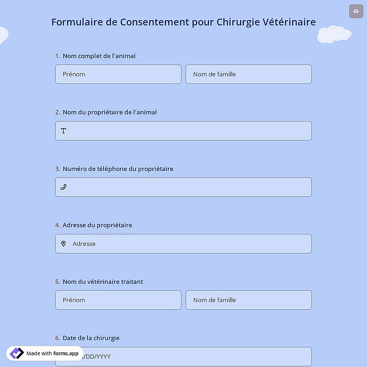 Formulaire de Consentement pour Chirurgie Vétérinaire