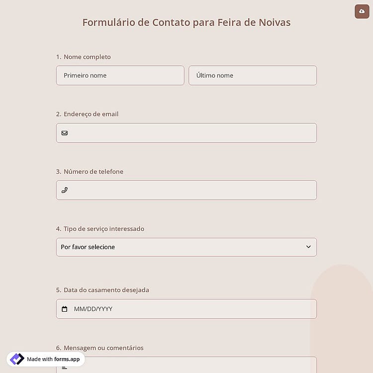 Formulário de Contato para Feira de Noivas