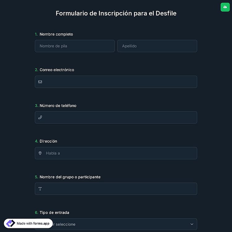 Formulario de Inscripción para el Desfile