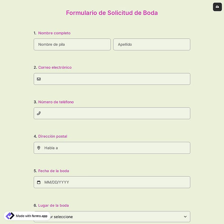 Formulario de Solicitud de Boda