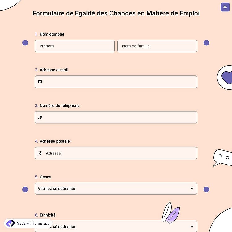 Formulaire de Egalité des Chances en Matière de Emploi