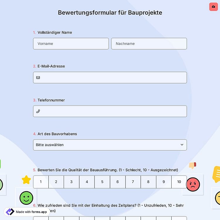Bewertungsformular für Bauprojekte