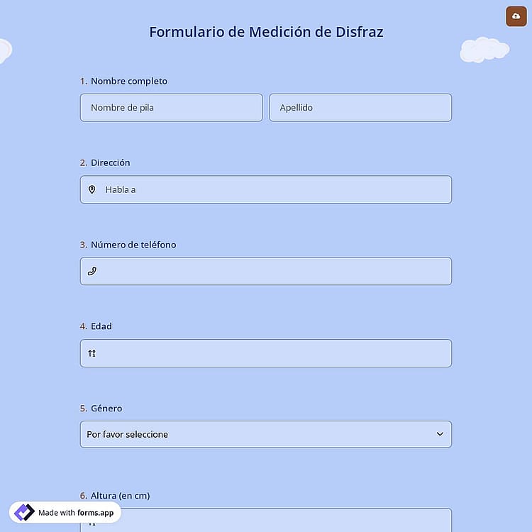 Formulario de Medición de Disfraz