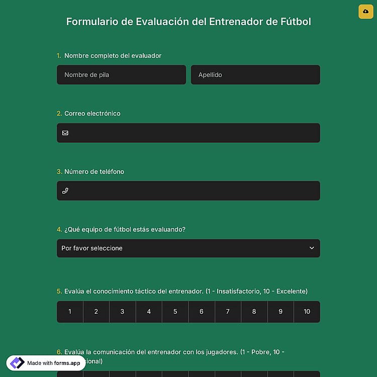 Formulario de Evaluación del Entrenador de Fútbol