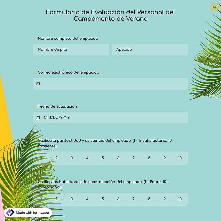 Formulario de Evaluación del Personal del Campamento de Verano