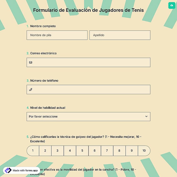 Formulario de Evaluación de Jugadores de Tenis