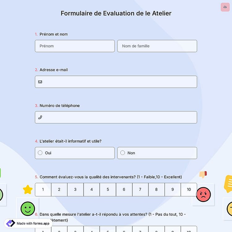 Formulaire de Evaluation de le Atelier