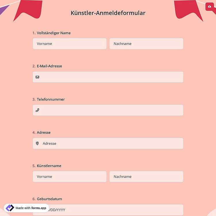 Künstler-Anmeldeformular