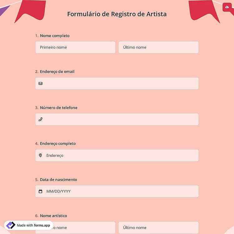 Formulário de Registro de Artista