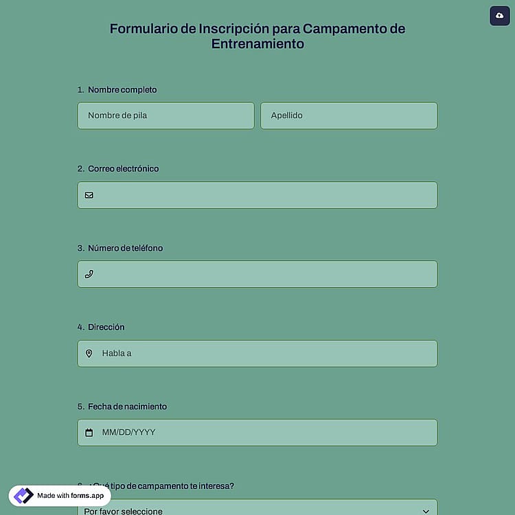 Formulario de Inscripción para Campamento de Entrenamiento