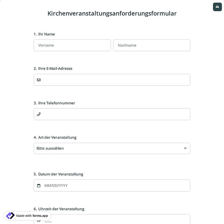 Kirchenveranstaltungsanforderungsformular