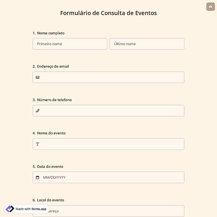 Formulário de Consulta de Eventos