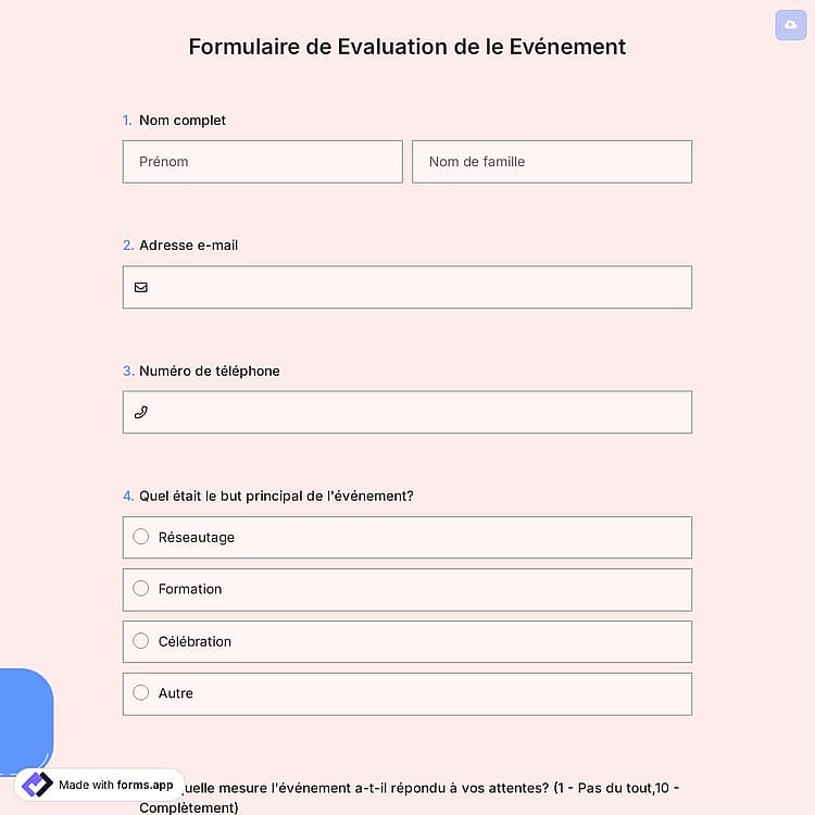 Formulaire d'évaluation d'événement