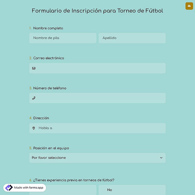 Formulario de Inscripción para Torneo de Fútbol