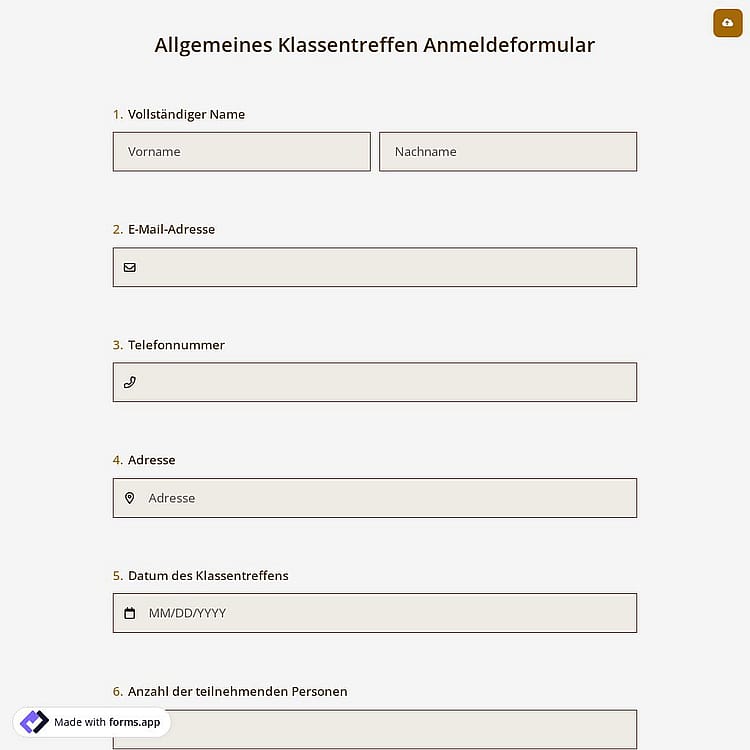 Allgemeines Klassentreffen Anmeldeformular