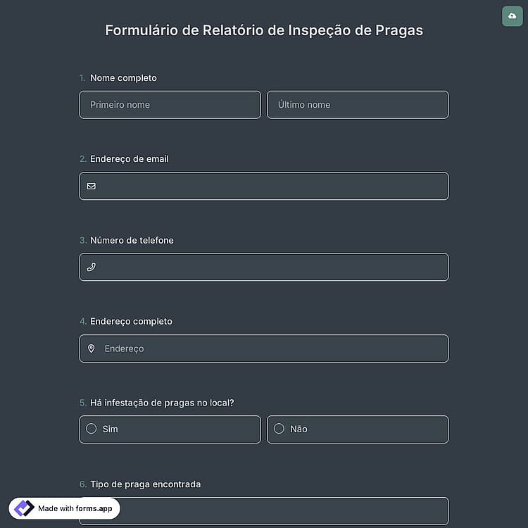 Formulário de Relatório de Inspeção de Pragas