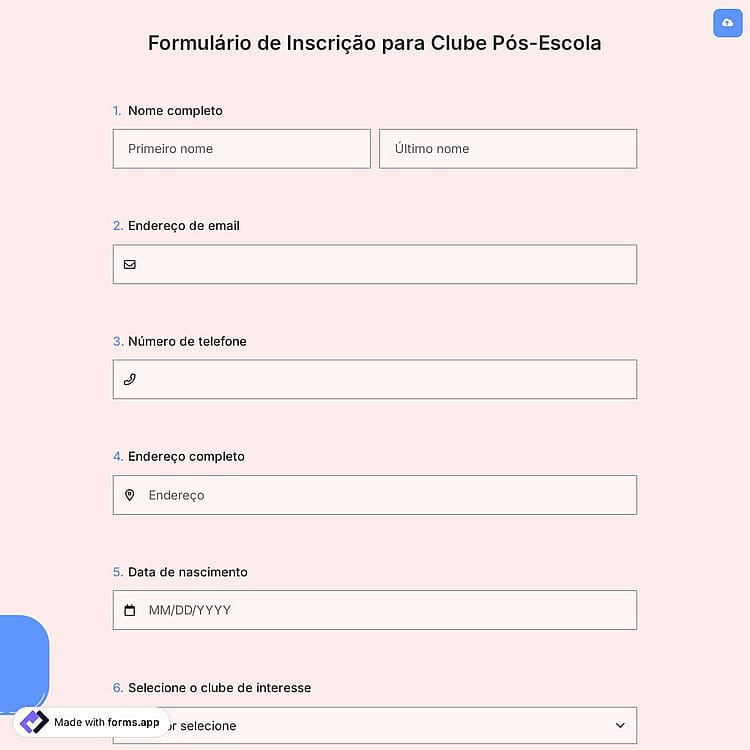 Formulário de Inscrição para Clube Pós-Escola