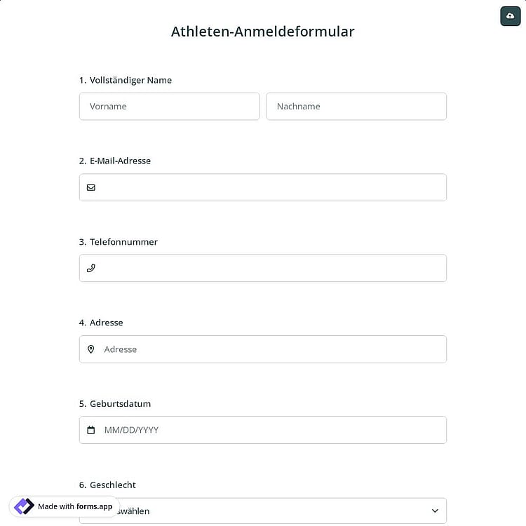 Athleten-Anmeldeformular