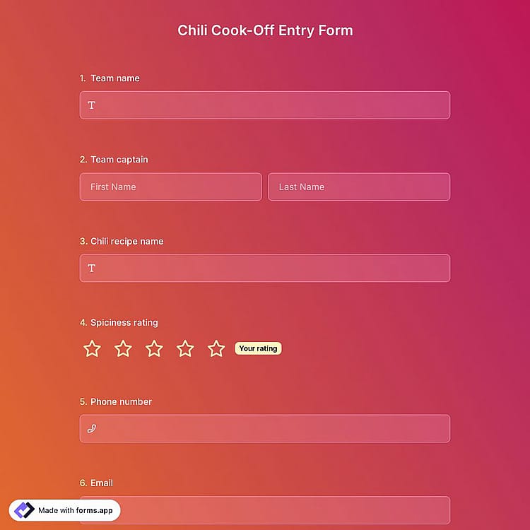 Chili Cook Off Entry Form