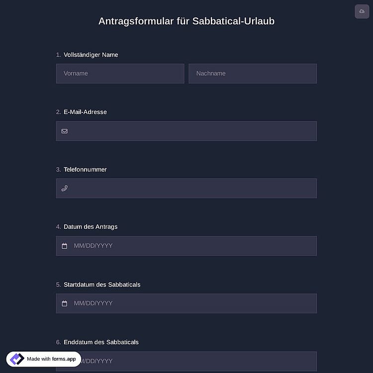 Antragsformular für Sabbatical-Urlaub