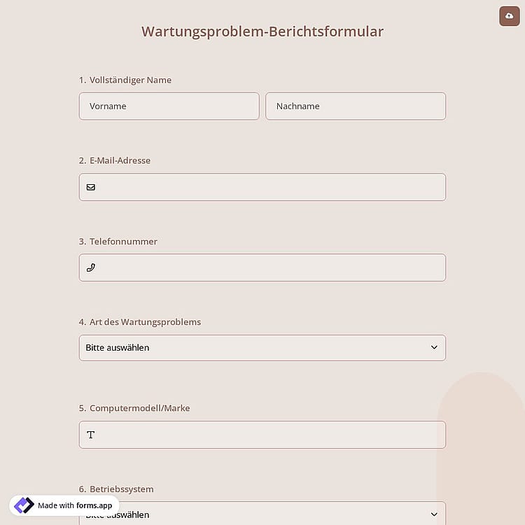 Wartungsproblem-Berichtsformular