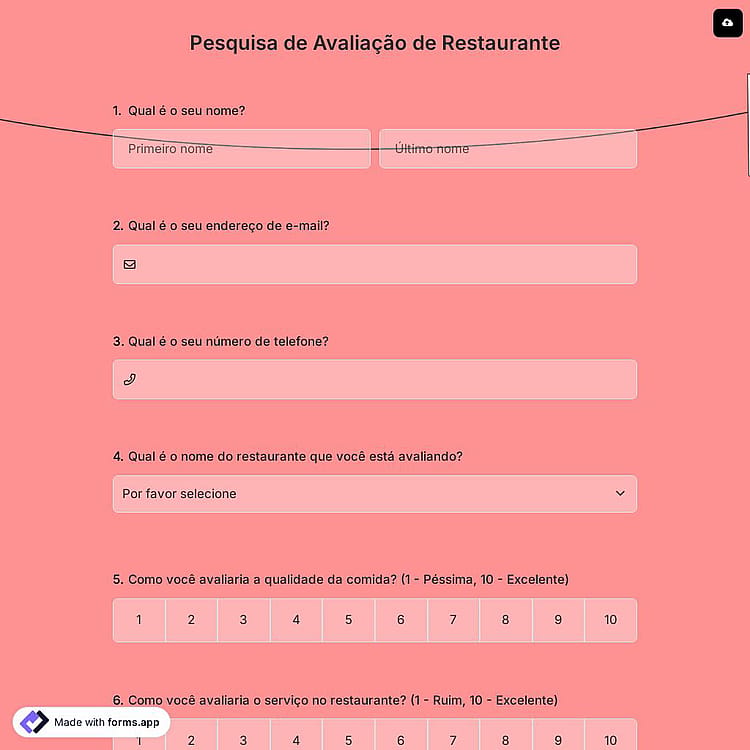 Pesquisa de Avaliação de Restaurante