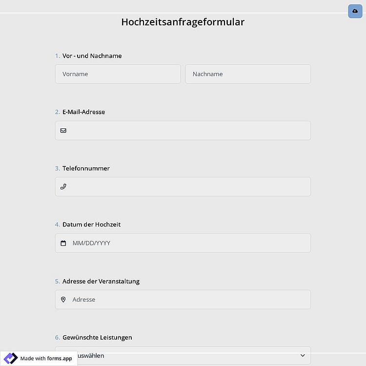 Hochzeitsanfrageformular