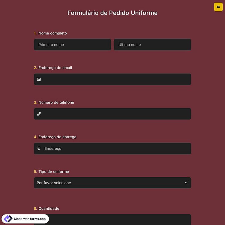 Formulário de Pedido Uniforme