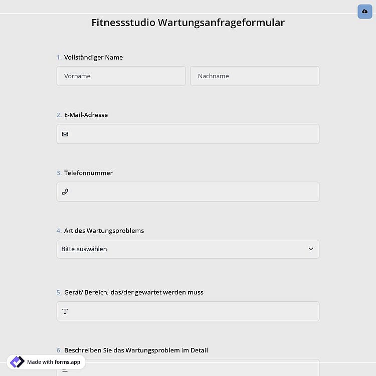 Fitnessstudio Wartungsanfrageformular