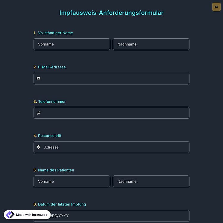 Impfausweis-Anforderungsformular