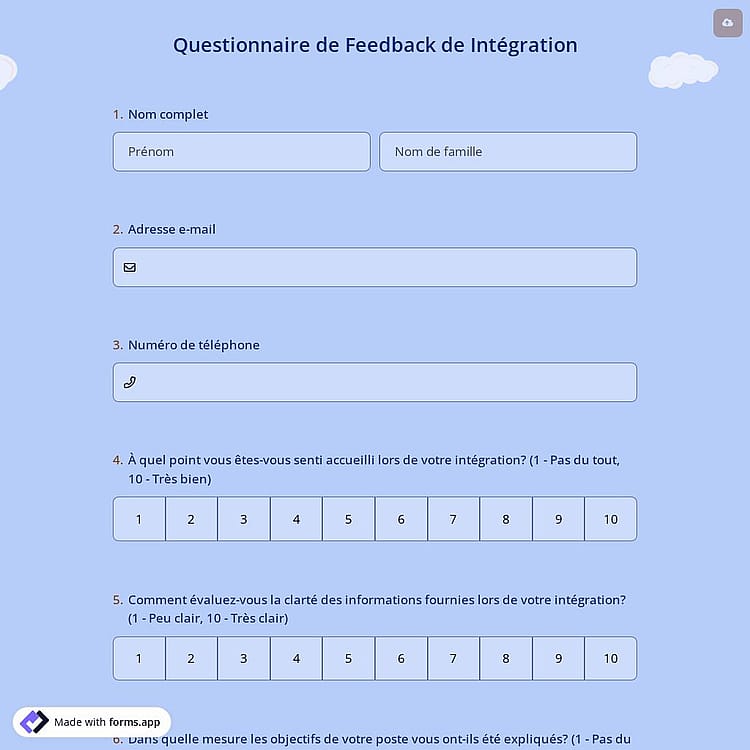 Questionnaire de Feedback de Intégration