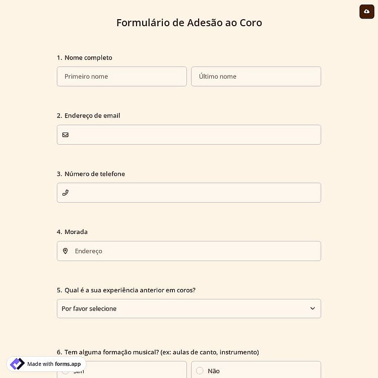 Formulário de Adesão ao Coro
