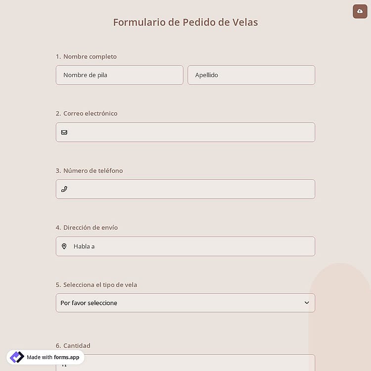Formulario de Pedido de Velas