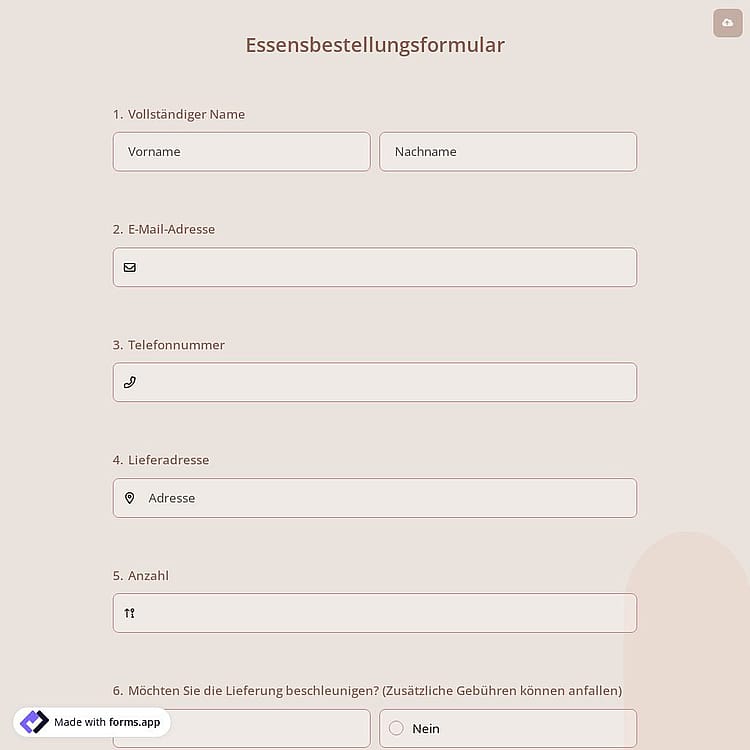 Essensbestellungsformular