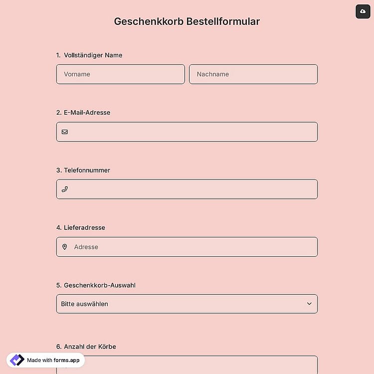 Geschenkkorb Bestellformular
