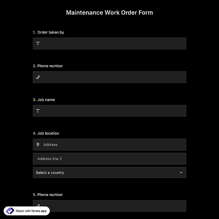 Maintenance Work Order Form