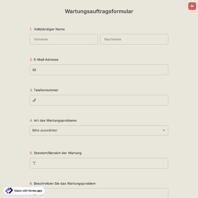 Wartungsauftragsformular