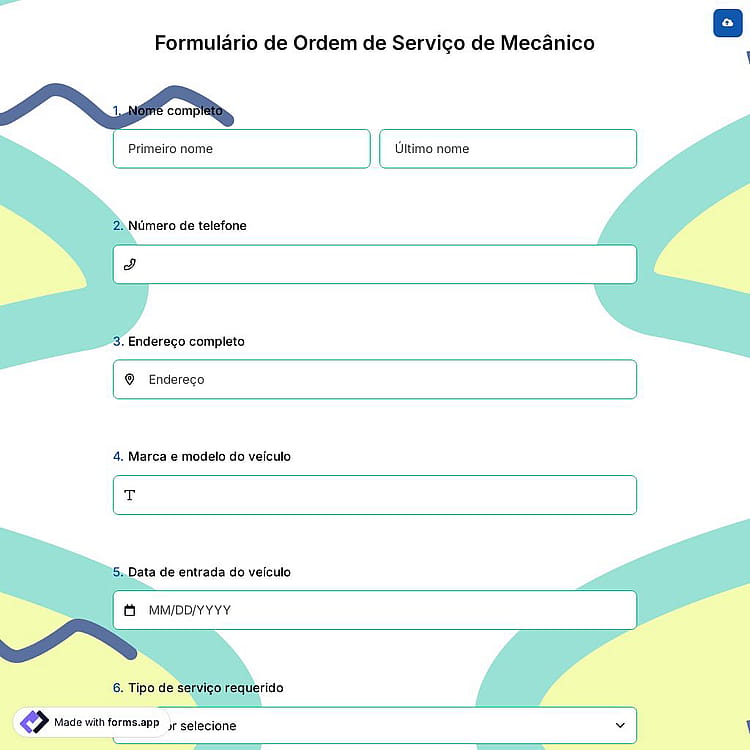Formulário de Ordem de Serviço de Mecânico