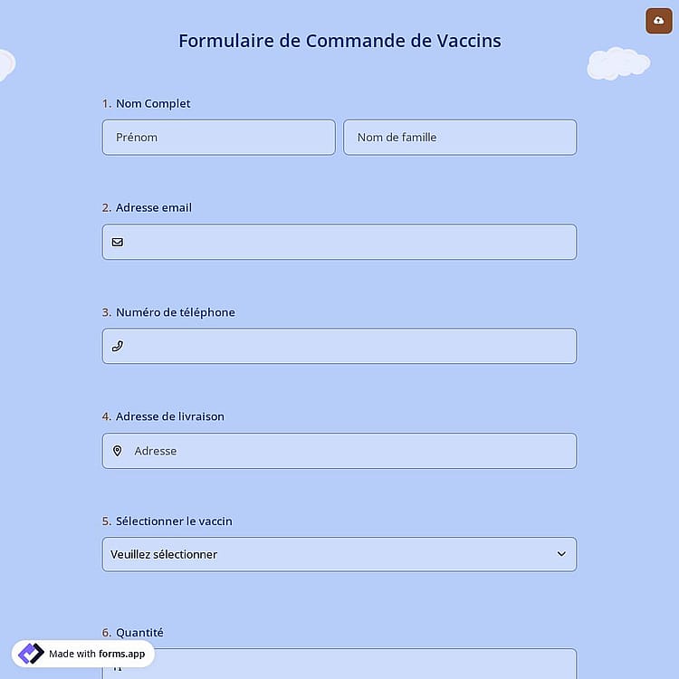 Formulaire de Commande de Vaccins