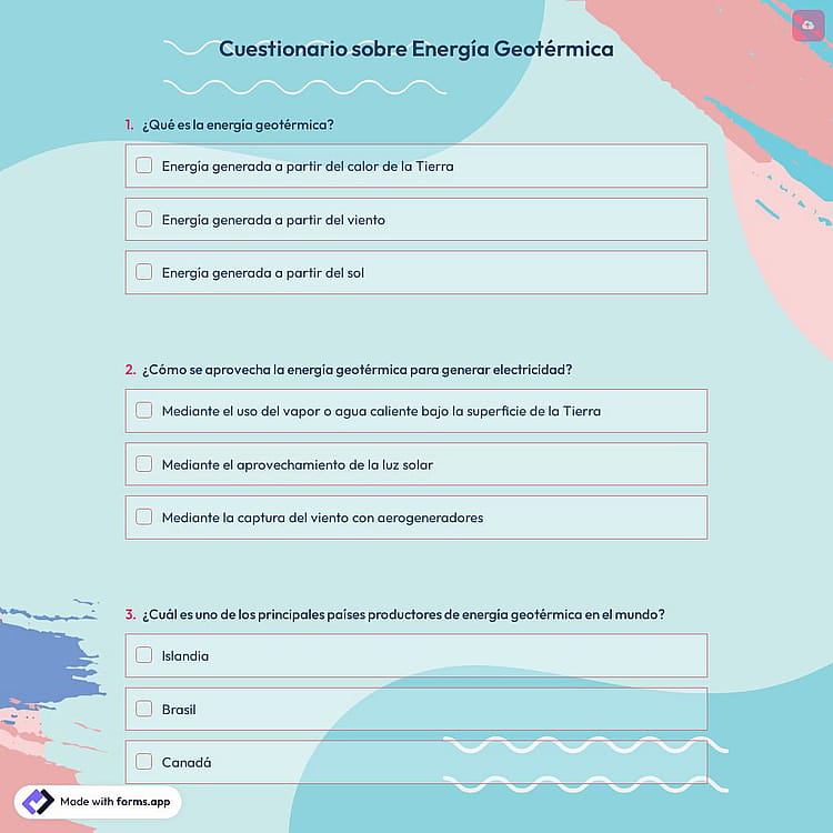 Cuestionario sobre Energía Geotérmica