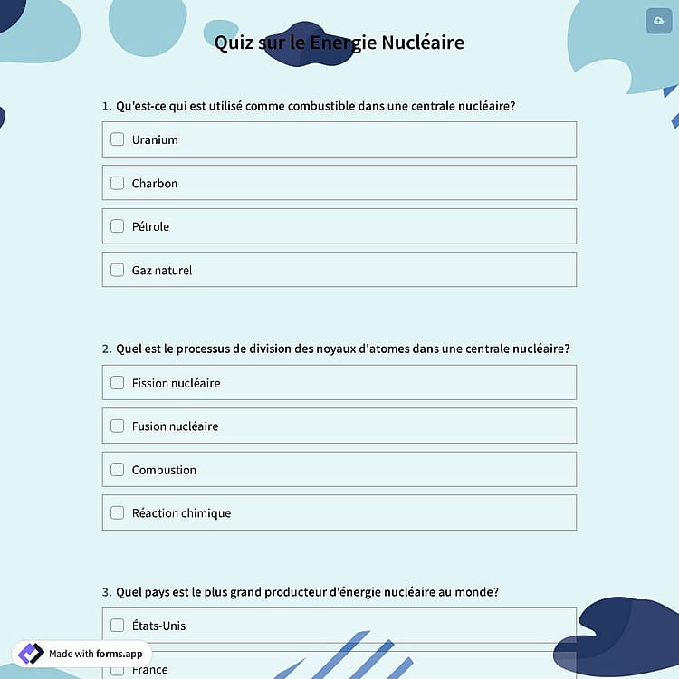 Quiz sur le Energie Nucléaire