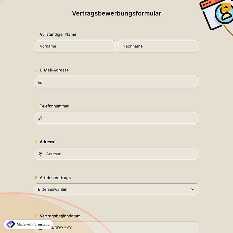 Vertragsbewerbungsformular
